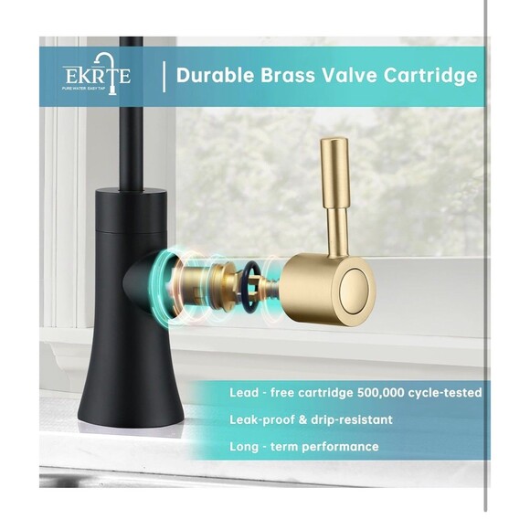EKRTE Drinking Water Faucet Kitchen Bar Sink Matte Black and Champagne Gold - Picture 6 of 16